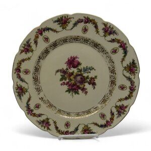 SCHUMANN BAVARIA V 101 Floral Design Round Plate with Gold Trim 11" Germany Vint